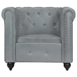 VidaXL Fauteuil Chesterfield-stijl Echt Leer Grijs -Fauteuilwinkel 05b5b3eb5a20435c9d693b9e4690bed0