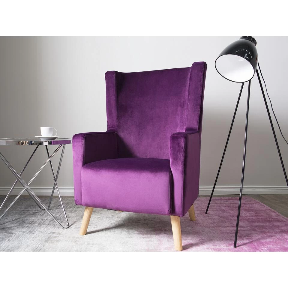 Beliani Oorfauteuil ONEIDA - Paars Fluweel 4 Beliani Oorfauteuil ONEIDA - Paars Fluweel - Afbeelding 2