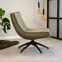 Industriële Draaibare Fauteuil Groen Tommy Eco Leer - Leder - Groen -Fauteuilwinkel 1000041965 0101