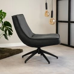 Industriële Draaibare Fauteuil Antraciet Tommy Eco Leer - Leder - Grijs -Fauteuilwinkel 1000041970 0101