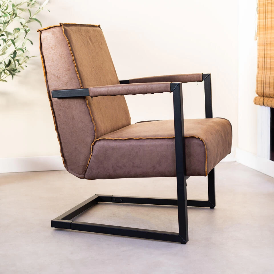 Industriële Leren Fauteuil Taupe Tiger - Leder - Taupe 4 Industriële Leren Fauteuil Taupe Tiger - Leder - Taupe - Afbeelding 2