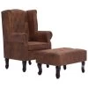 VidaXL Fauteuil En Voetenbank Chesterfield-stijl Kunstsuède Bruin -Fauteuilwinkel 1000043925