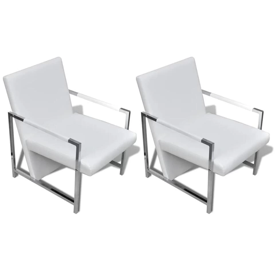 VidaXL Fauteuils 2 St Met Chroom Frame Kunstleer Wit 3 VidaXL Fauteuils 2 St Met Chroom Frame Kunstleer Wit