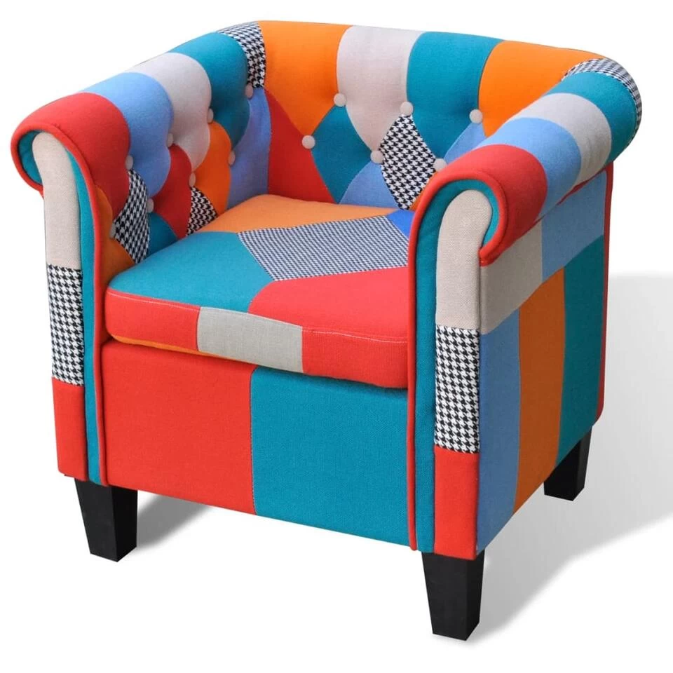 VidaXL Fauteuil Met Patchwork Stof Meerkleurig 3 VidaXL Fauteuil Met Patchwork Stof Meerkleurig