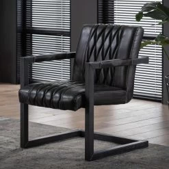 Giga Meubel Fauteuil Pu-Leer Zwart - 62x71x81cm - Stalen Onderstel -Fauteuilwinkel 1000044348 0101