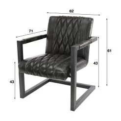 Giga Meubel Fauteuil Pu-Leer Zwart - 62x71x81cm - Stalen Onderstel -Fauteuilwinkel 1000044348 0103