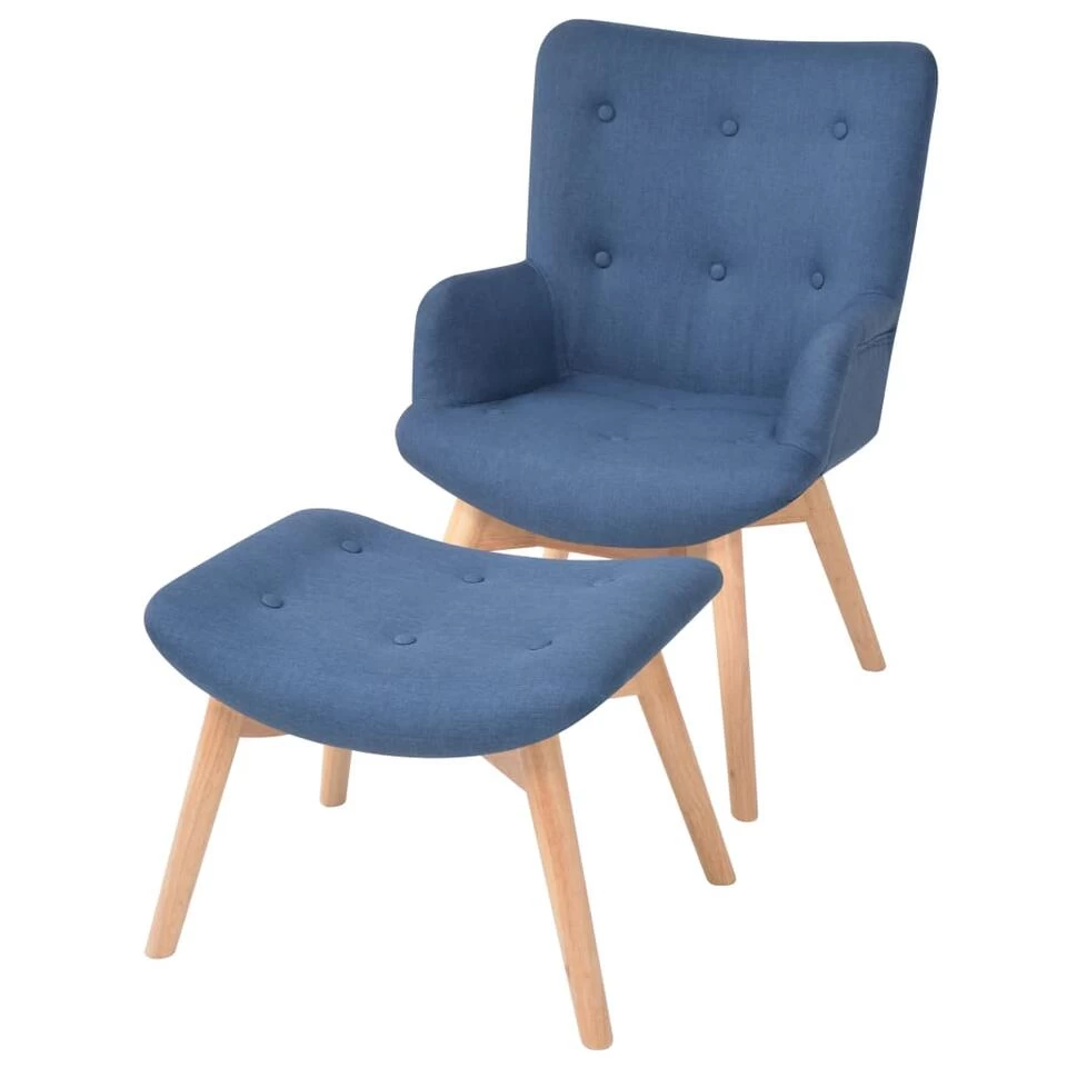 VidaXL Fauteuil Met Voetenbankje Stof Blauw 3 VidaXL Fauteuil Met Voetenbankje Stof Blauw