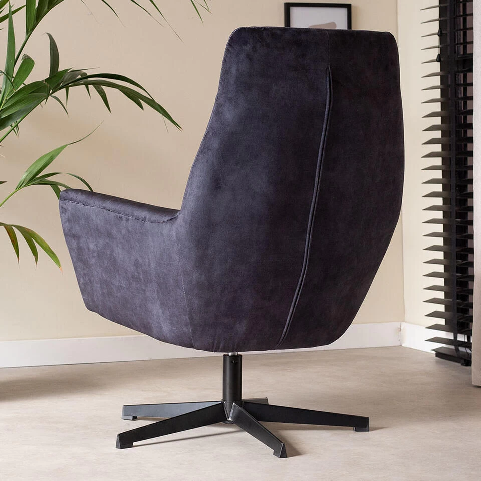 Fauteuil Draaibaar Casper Velvet Antraciet - Stof - Grijs 4 Fauteuil Draaibaar Casper Velvet Antraciet - Stof - Grijs - Afbeelding 2