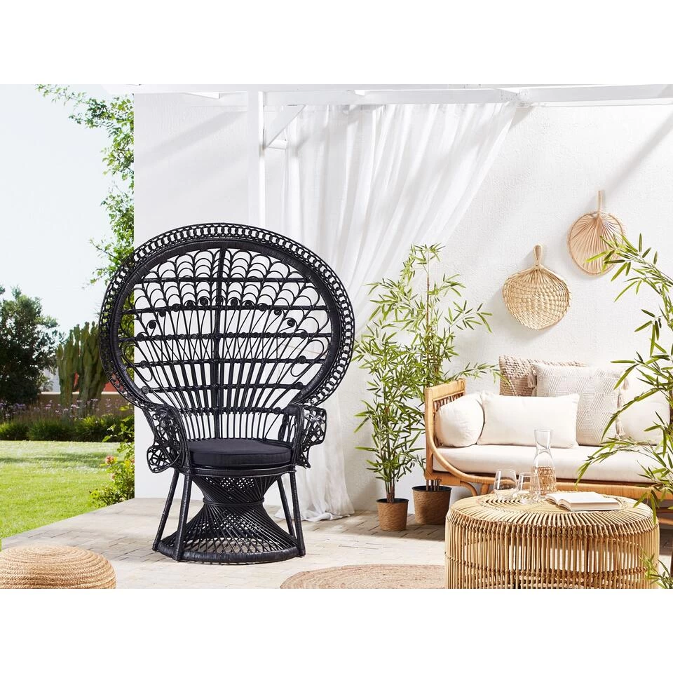 Beliani Fauteuil EMMANUELLE - Zwart Rotan 4 Beliani Fauteuil EMMANUELLE - Zwart Rotan - Afbeelding 2