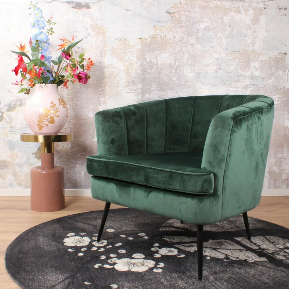 DS4U® Norah Fauteuil Velvet - Stof - Groen 4 DS4U® Norah Fauteuil Velvet - Stof - Groen - Afbeelding 2