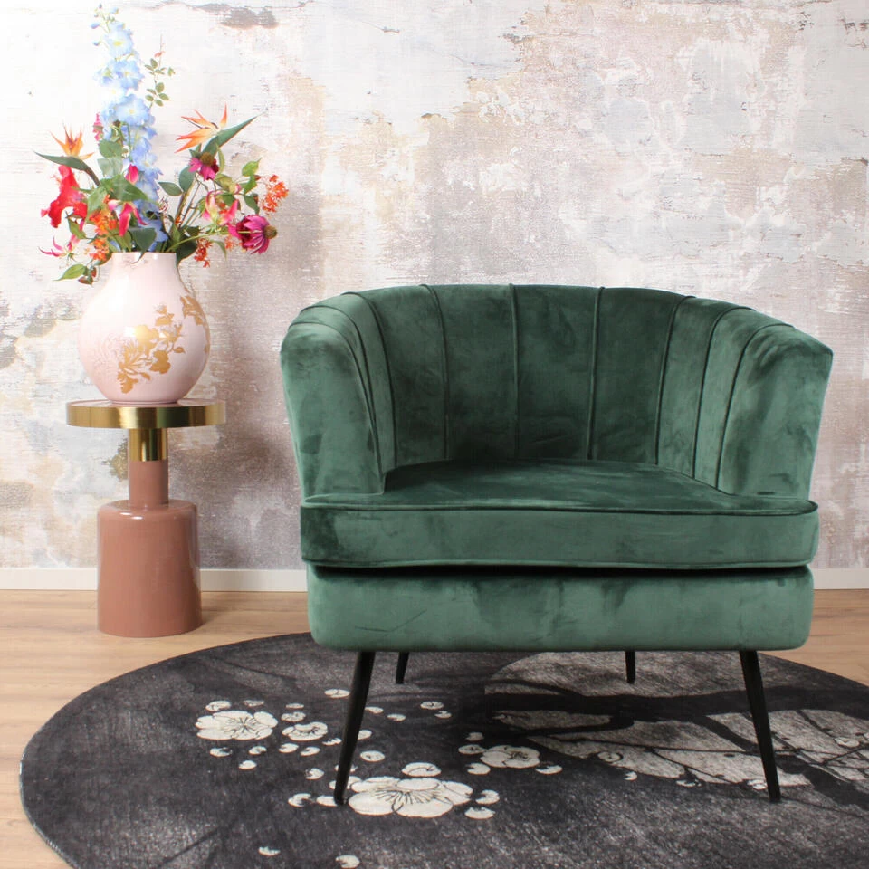 DS4U® Norah Fauteuil Velvet - Stof - Groen 5 DS4U® Norah Fauteuil Velvet - Stof - Groen - Afbeelding 3