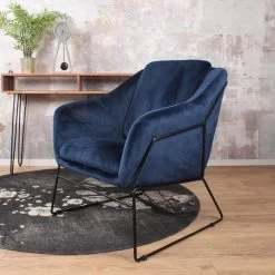 DS4U® Antonio Fauteuil Velvet - Stof - Blauw 7 DS4U® Antonio Fauteuil Velvet - Stof - Blauw -Fauteuilwinkel 1000093601 0101