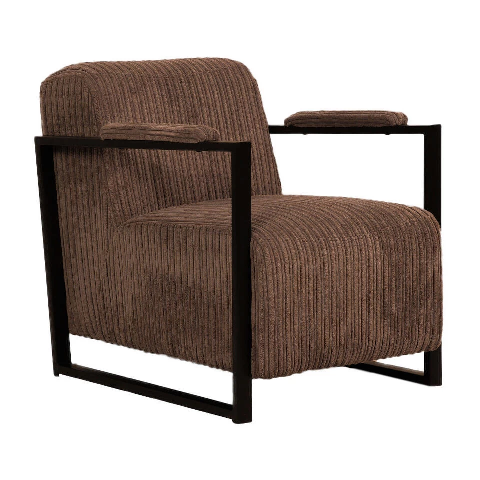 Moderne Fauteuil Madeline Ribstof Bruin - Stof - Grijs 3 Moderne Fauteuil Madeline Ribstof Bruin - Stof - Grijs