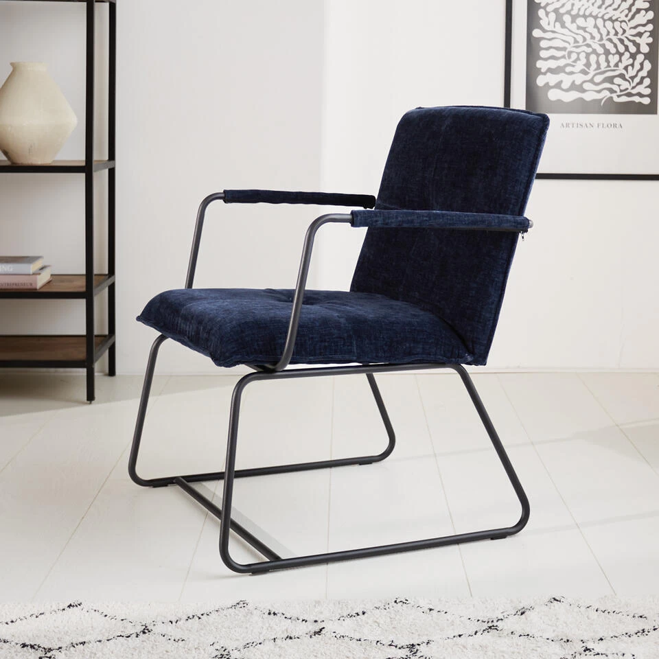 Fauteuil Hailey Donkerblauw Chenille - Stof - Blauw 4 Fauteuil Hailey Donkerblauw Chenille - Stof - Blauw - Afbeelding 2