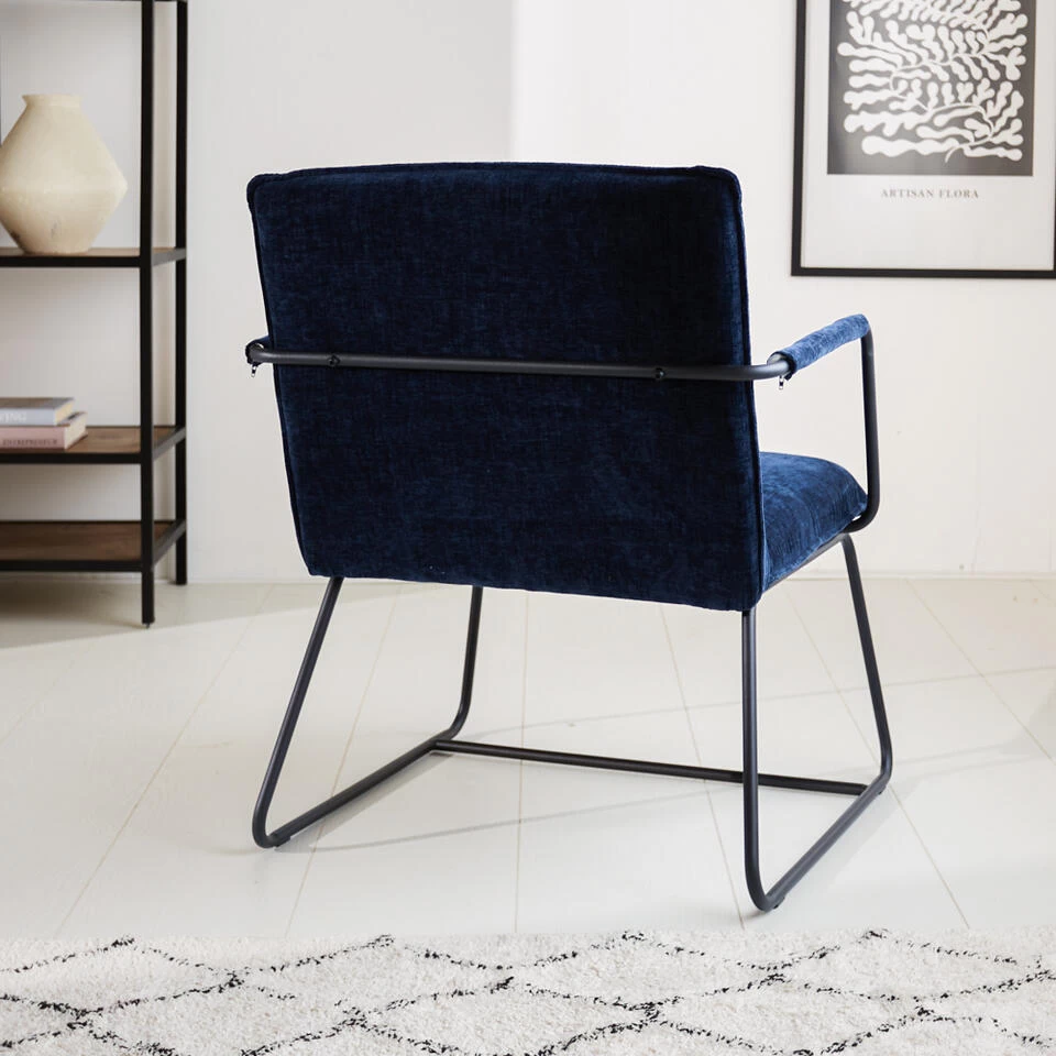 Fauteuil Hailey Donkerblauw Chenille - Stof - Blauw 5 Fauteuil Hailey Donkerblauw Chenille - Stof - Blauw - Afbeelding 3