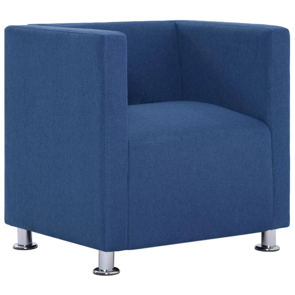 VidaXL Fauteuil Kubus Stof Blauw 3 VidaXL Fauteuil Kubus Stof Blauw