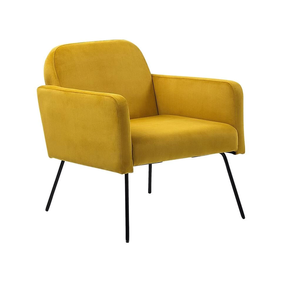 Beliani Fauteuil NARKEN - Geel Fluweel 3 Beliani Fauteuil NARKEN - Geel Fluweel