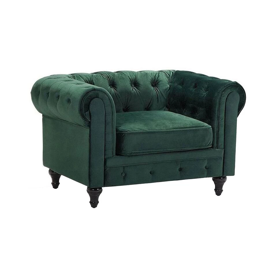 Beliani Fauteuil CHESTERFIELD - Groen Fluweel 3 Beliani Fauteuil CHESTERFIELD - Groen Fluweel