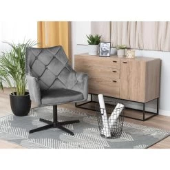 Beliani Fauteuil VAKSALA - Grijs Fluweel -Fauteuilwinkel 1853c4e1274d4d17b0c504c072603b0e