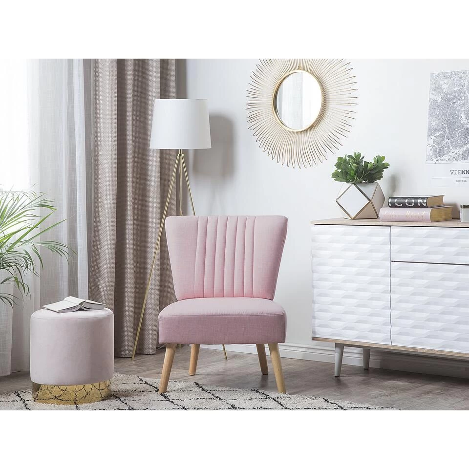 Beliani Fauteuil VAASA - Roze Polyester 4 Beliani Fauteuil VAASA - Roze Polyester - Afbeelding 2