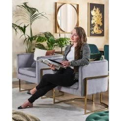 Beliani Fauteuil SIRKKA - Grijs Fluweel -Fauteuilwinkel 30f4df5b83334a909cd596f83d915bb8