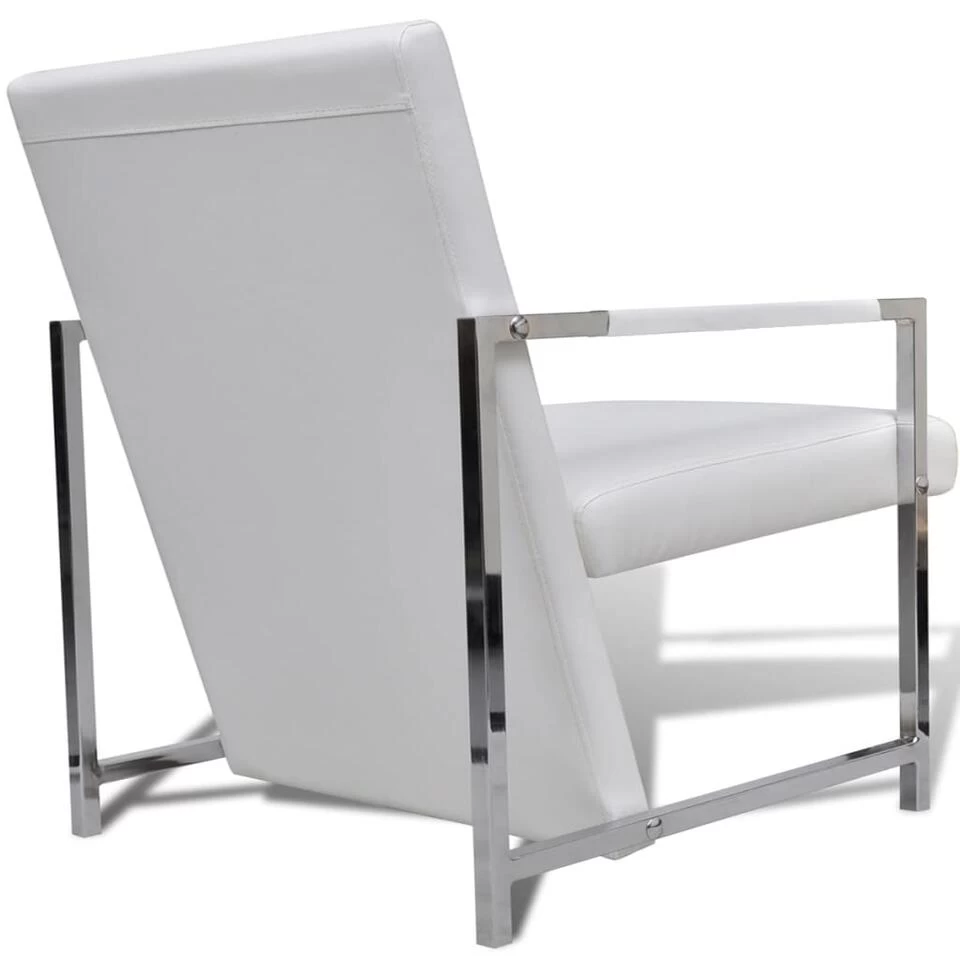VidaXL Fauteuils 2 St Met Chroom Frame Kunstleer Wit 6 VidaXL Fauteuils 2 St Met Chroom Frame Kunstleer Wit - Afbeelding 4