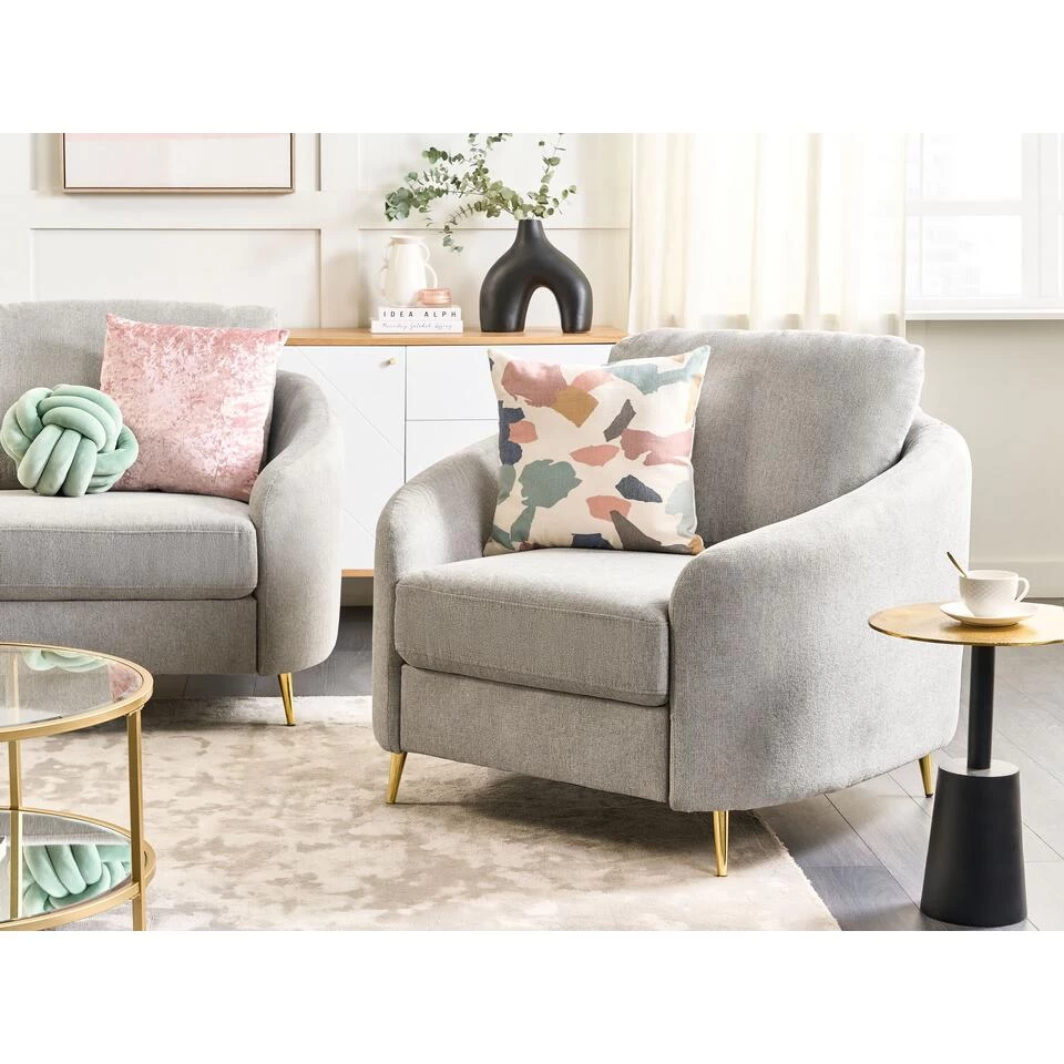 Beliani Fauteuil TROSA - Grijs Polyester 4 Beliani Fauteuil TROSA - Grijs Polyester - Afbeelding 2