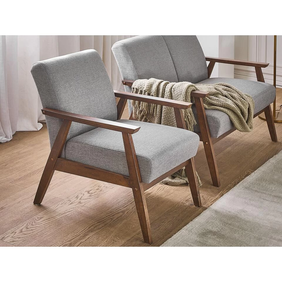 Beliani Fauteuil ASNES - Grijs Polyester 4 Beliani Fauteuil ASNES - Grijs Polyester - Afbeelding 2