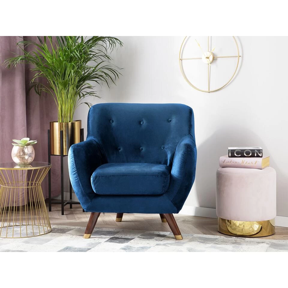 Beliani Fauteuil BODO - Blauw Fluweel 4 Beliani Fauteuil BODO - Blauw Fluweel - Afbeelding 2