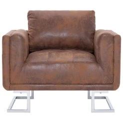 VidaXL Fauteuil Kubus Kunstsuède Bruin -Fauteuilwinkel 5fc4306bde3a4f07b924742fc8335140