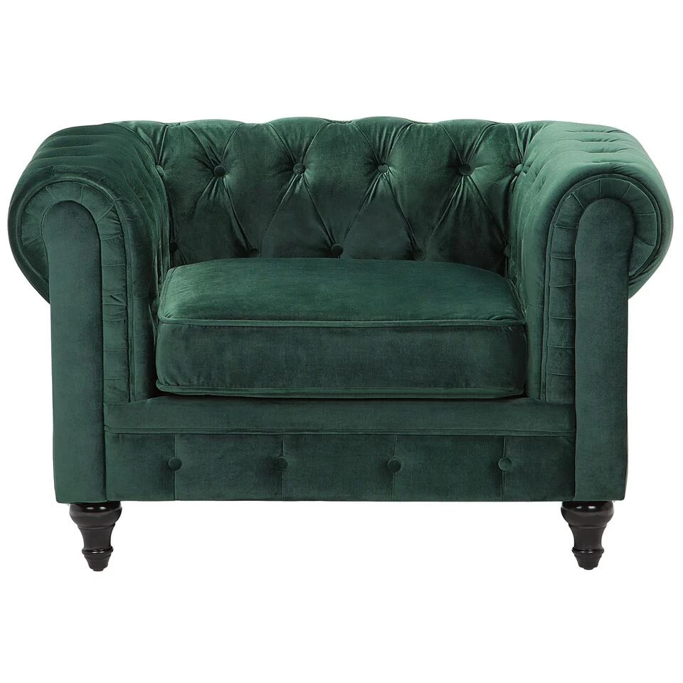 Beliani Fauteuil CHESTERFIELD - Groen Fluweel 6 Beliani Fauteuil CHESTERFIELD - Groen Fluweel - Afbeelding 4