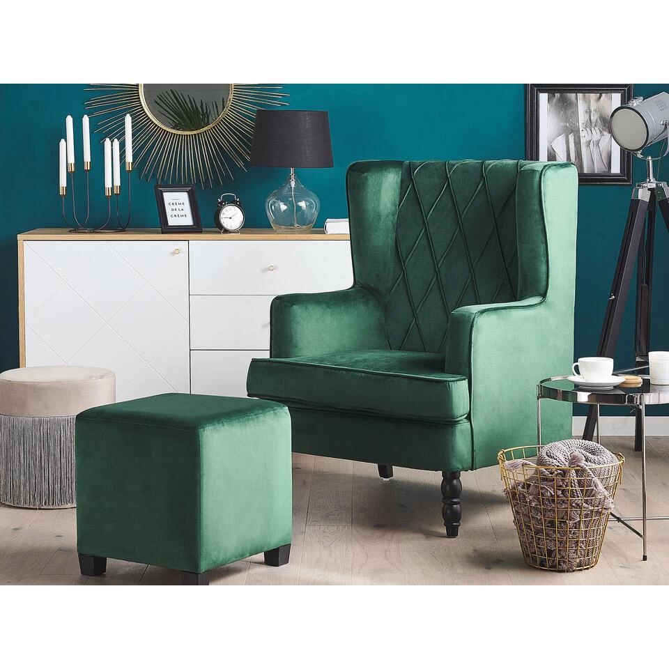 Beliani Fauteuil SANDSET - Groen Fluweel 4 Beliani Fauteuil SANDSET - Groen Fluweel - Afbeelding 2