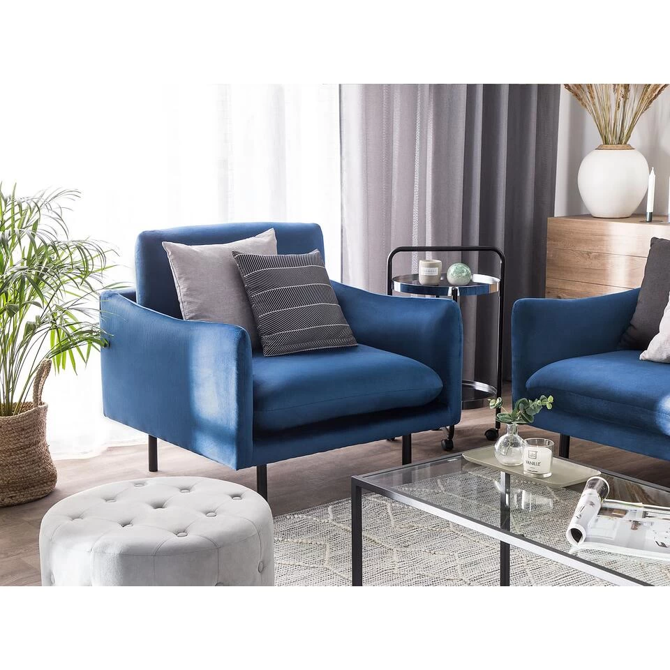 Beliani Fauteuil VINTERBRO - Blauw Fluweel 4 Beliani Fauteuil VINTERBRO - Blauw Fluweel - Afbeelding 2