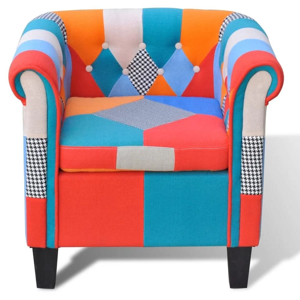 VidaXL Fauteuil Met Patchwork Stof Meerkleurig 4 VidaXL Fauteuil Met Patchwork Stof Meerkleurig - Afbeelding 2