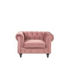 Beliani Fauteuil CHESTERFIELD - Roze Fluweel -Fauteuilwinkel 9dba52478b294214abbccd8b0f59e540