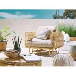 Beliani Fauteuil DOLCEDO - Beige Rotan -Fauteuilwinkel a92fdb43119e4ef69648f2d62feb7ebc