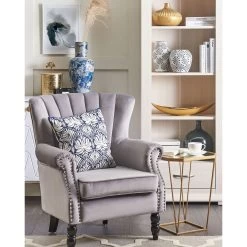 Beliani Fauteuil SVEDALA - Grijs Fluweel -Fauteuilwinkel bf5e1bc57e8e48218b5d3f2a2adab5a5