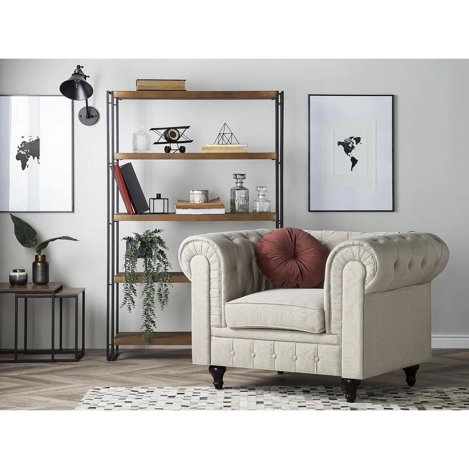 Beliani Fauteuil CHESTERFIELD - Beige Polyester 4 Beliani Fauteuil CHESTERFIELD - Beige Polyester - Afbeelding 2