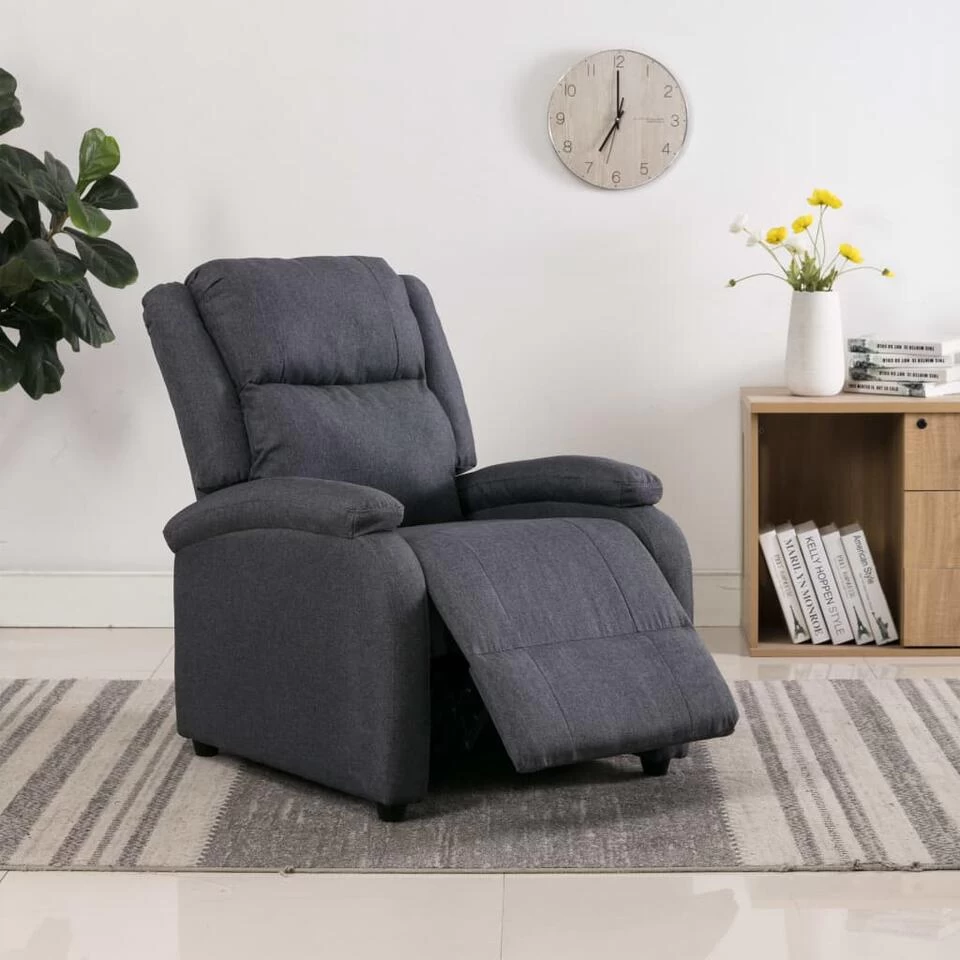 VidaXL Fauteuil Verstelbaar Stof Donkergrijs 4 VidaXL Fauteuil Verstelbaar Stof Donkergrijs - Afbeelding 2