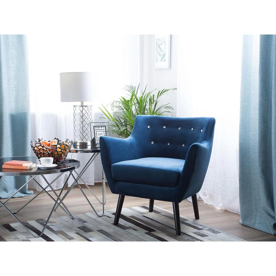 Beliani Fauteuil DRAMMEN - Blauw Fluweel 4 Beliani Fauteuil DRAMMEN - Blauw Fluweel - Afbeelding 2