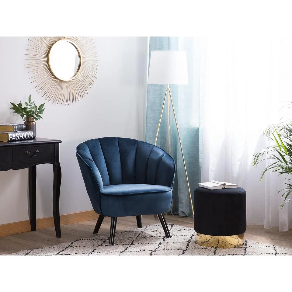 Beliani Fauteuil DALA - Blauw Fluweel 4 Beliani Fauteuil DALA - Blauw Fluweel - Afbeelding 2