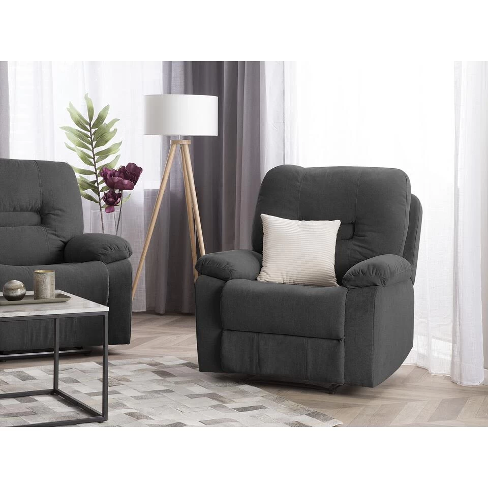 Beliani Fauteuil BERGEN - Grijs Polyester 4 Beliani Fauteuil BERGEN - Grijs Polyester - Afbeelding 2