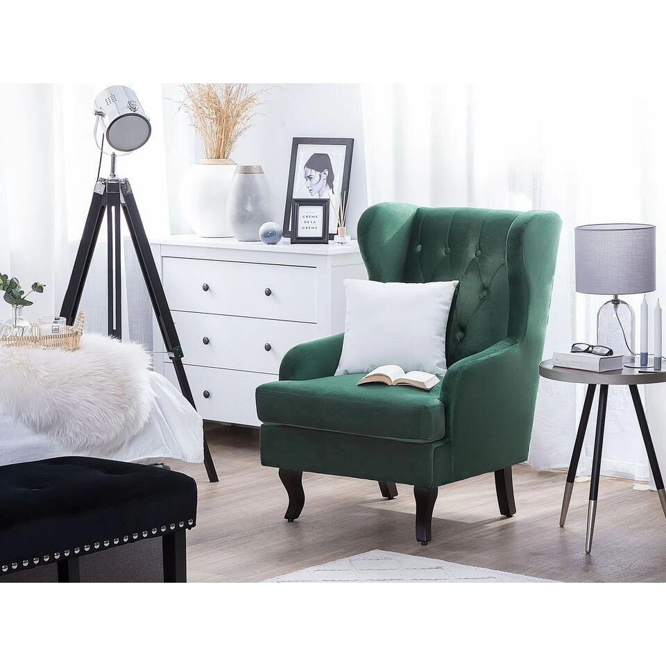 Beliani Oorfauteuil ALTA - Groen Fluweel 3 Beliani Oorfauteuil ALTA - Groen Fluweel - Afbeelding 2