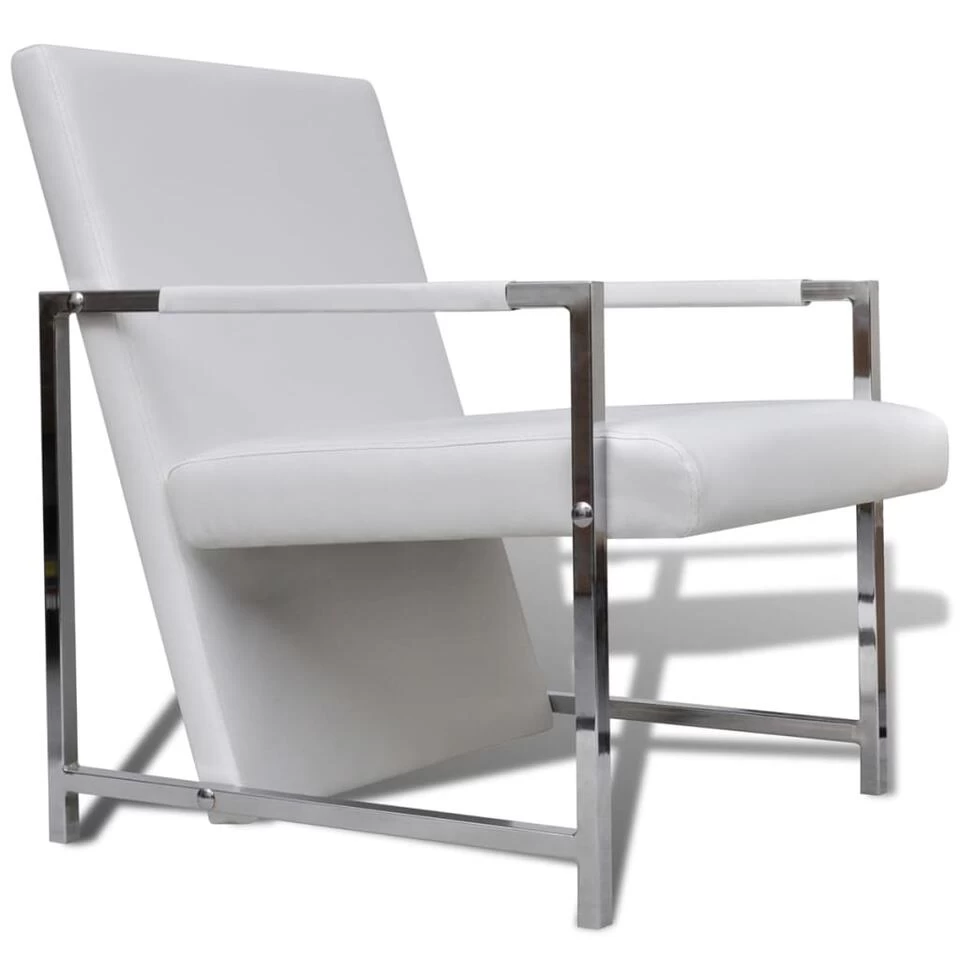 VidaXL Fauteuils 2 St Met Chroom Frame Kunstleer Wit 5 VidaXL Fauteuils 2 St Met Chroom Frame Kunstleer Wit - Afbeelding 3