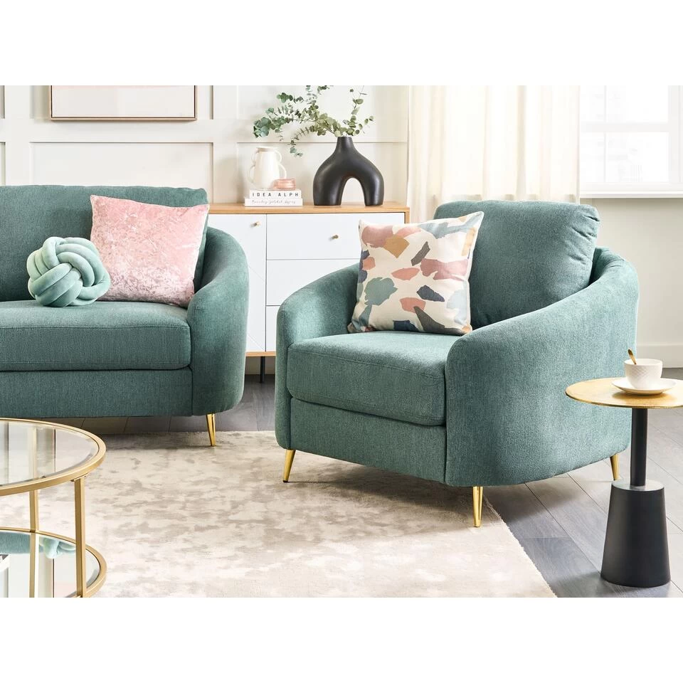 Beliani Fauteuil TROSA - Groen Polyester 4 Beliani Fauteuil TROSA - Groen Polyester - Afbeelding 2