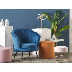 Beliani Cocktailstoel LOVIKKA - Blauw Fluweel -Fauteuilwinkel ed6abe69ff6e4712986ebe8bec7e0894