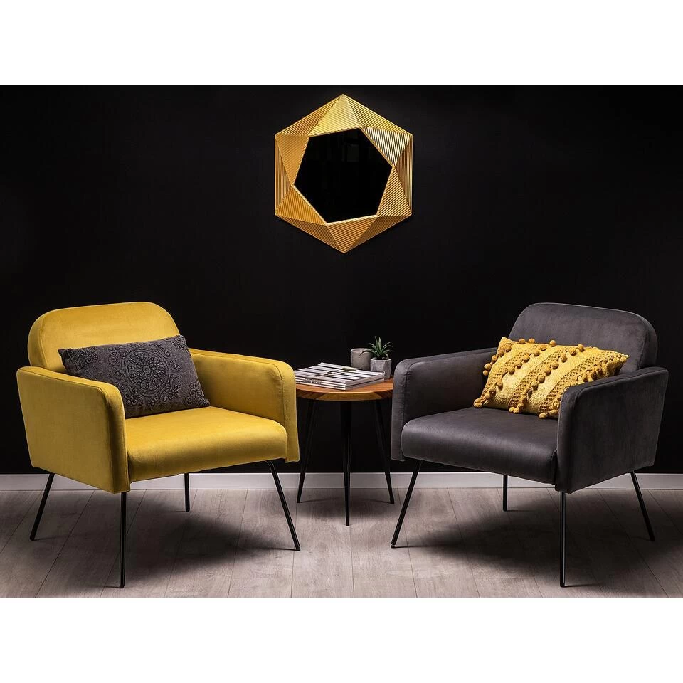 Beliani Fauteuil NARKEN - Geel Fluweel 4 Beliani Fauteuil NARKEN - Geel Fluweel - Afbeelding 2