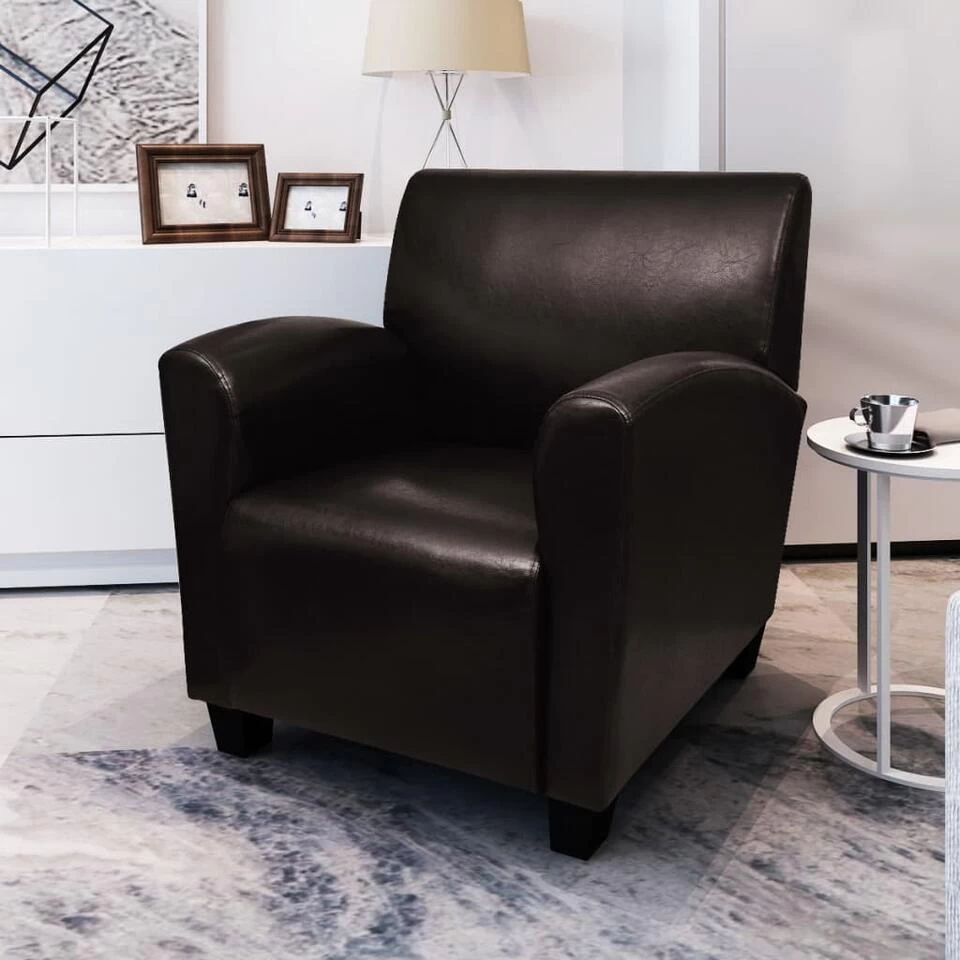 VidaXL Fauteuil Kunstleer Donkerbruin 4 VidaXL Fauteuil Kunstleer Donkerbruin - Afbeelding 2