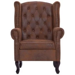 VidaXL Fauteuil En Voetenbank Chesterfield-stijl Kunstsuède Bruin -Fauteuilwinkel f8c67b80f8694d30a4a9e39ef9aa9566