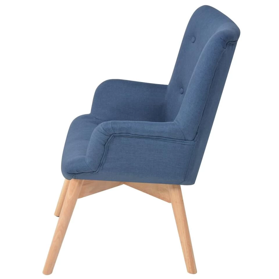 VidaXL Fauteuil Met Voetenbankje Stof Blauw 5 VidaXL Fauteuil Met Voetenbankje Stof Blauw - Afbeelding 3